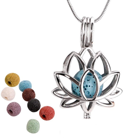 PaisleysBoutique Jewelry - Lotus Pendant Lava Stone Aromatherapy Necklace NWT